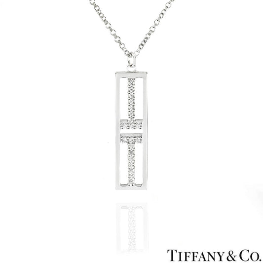 Tiffany & Co. White Gold Diamond T Pendant