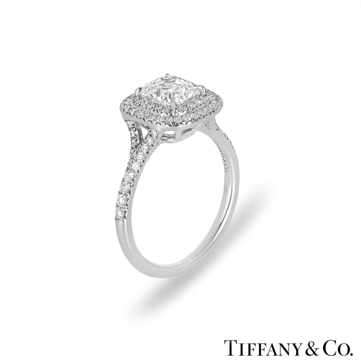 Tiffany & Co. Platinum Cushion Cut Diamond Soleste Ring 1.55CT G/VS1