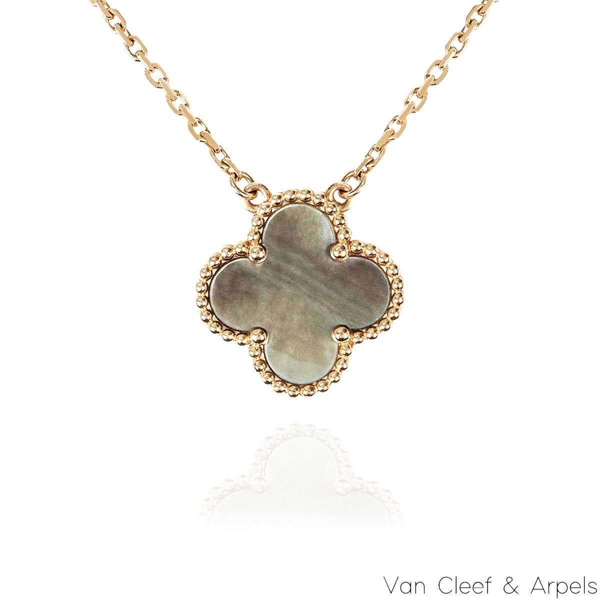 Van Cleef & Arpels Rose Gold Grey Mother Of Pearl Vintage Alhambra Necklace VCARP4KK00