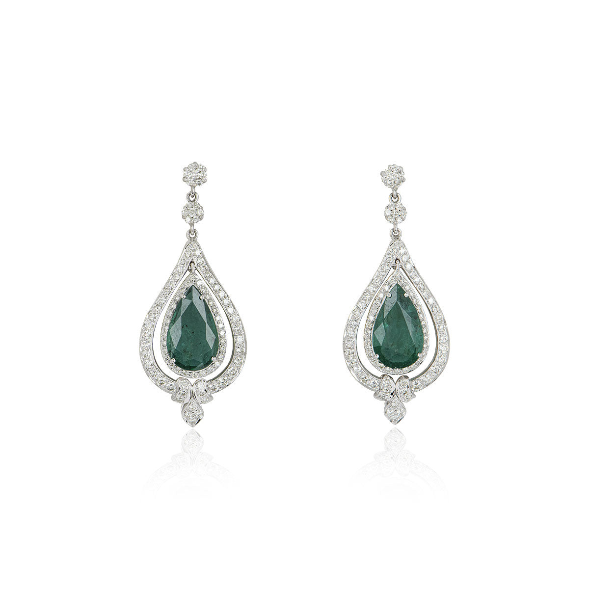 White Gold Emerald And Diamond Earrings