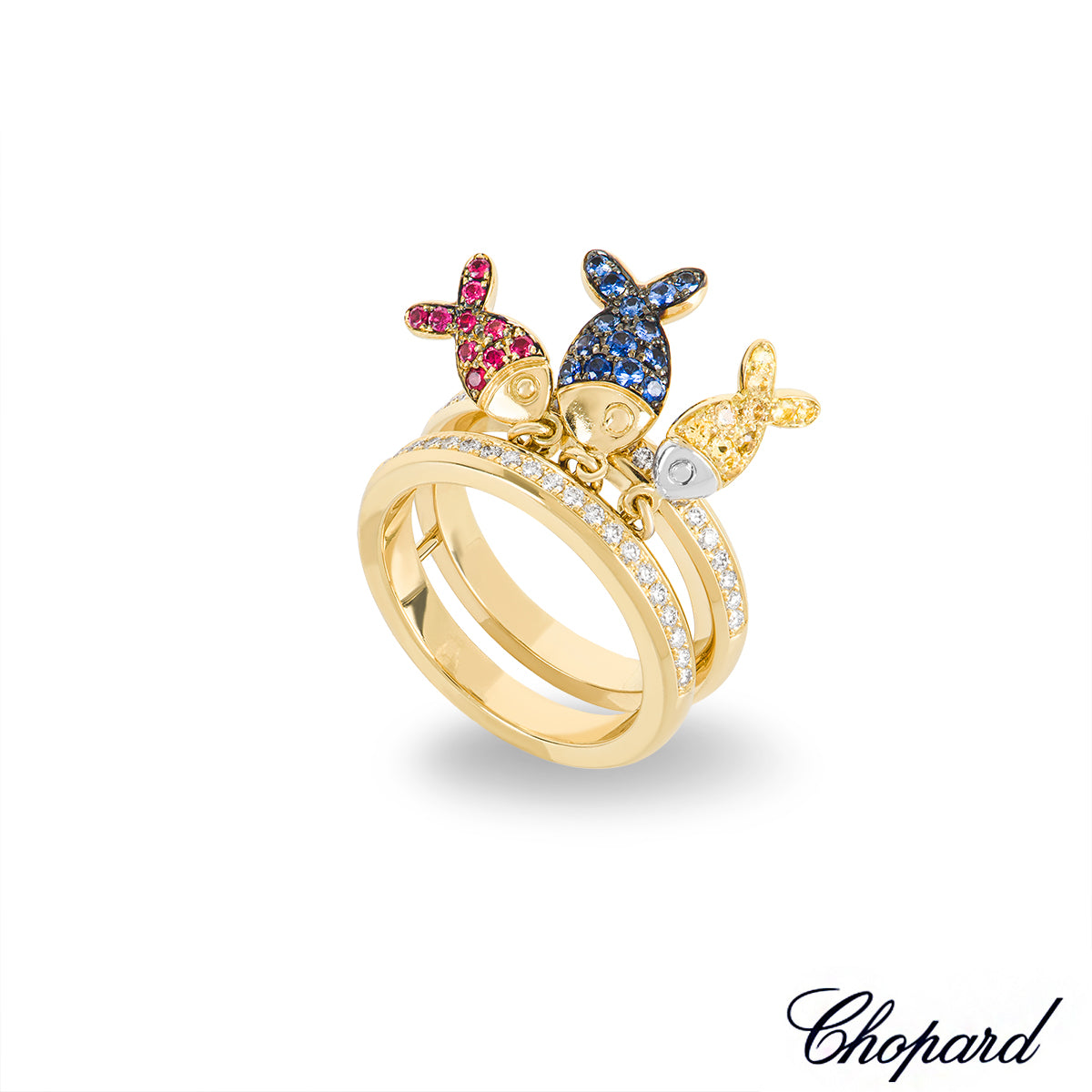 Chopard Yellow Gold Diamond Ruby & Sapphire Fish Ring 82/4702-0002