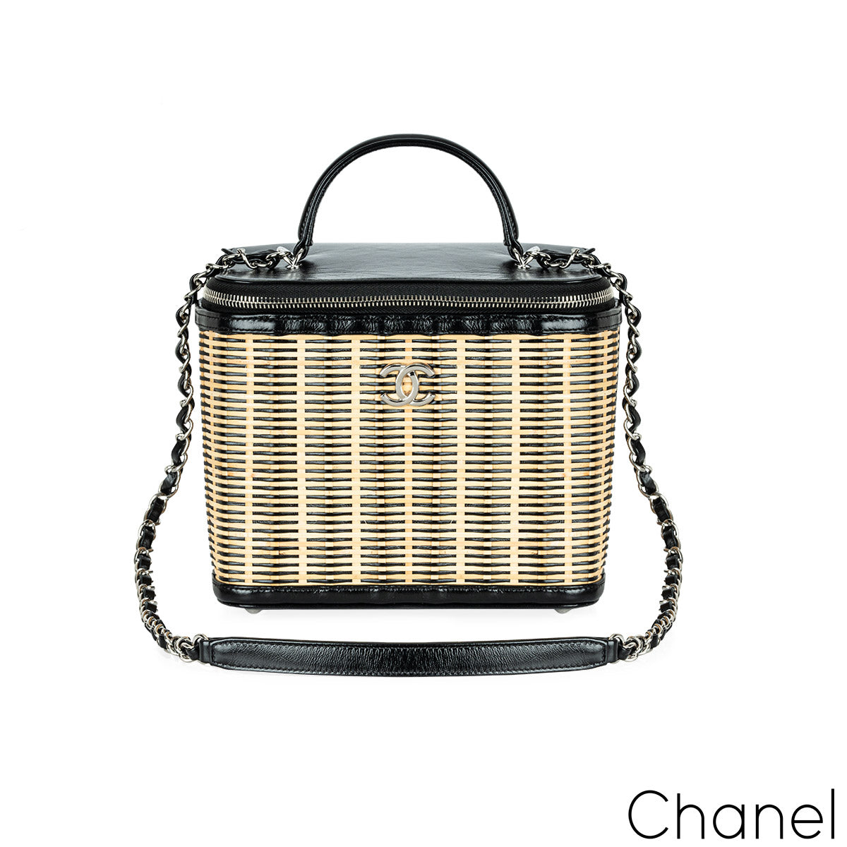 Chanel Raffia Rattan & Calfskin Vanity Case Bag