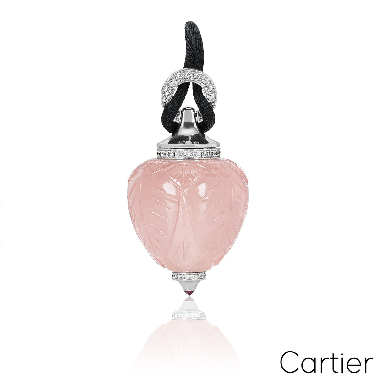 Cartier White Gold Rose Quartz & Diamond Inde Mystérieuse Perfume Bottle Pendant