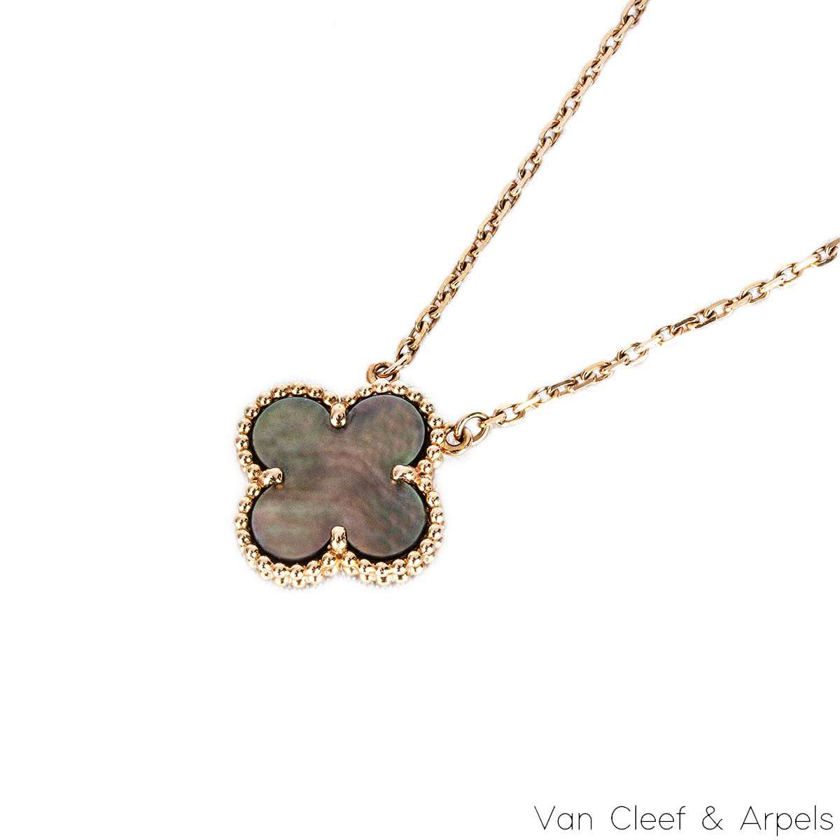 Van Cleef & Arpels Rose Gold Grey Mother Of Pearl Vintage Alhambra Necklace VCARP4KK00