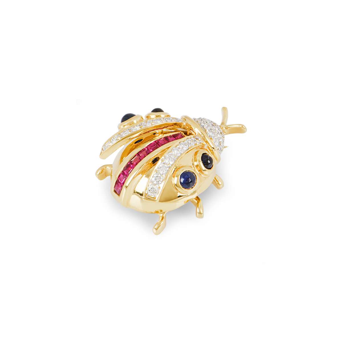 Yellow Gold Diamond Ruby And Sapphire Ladybird Brooch