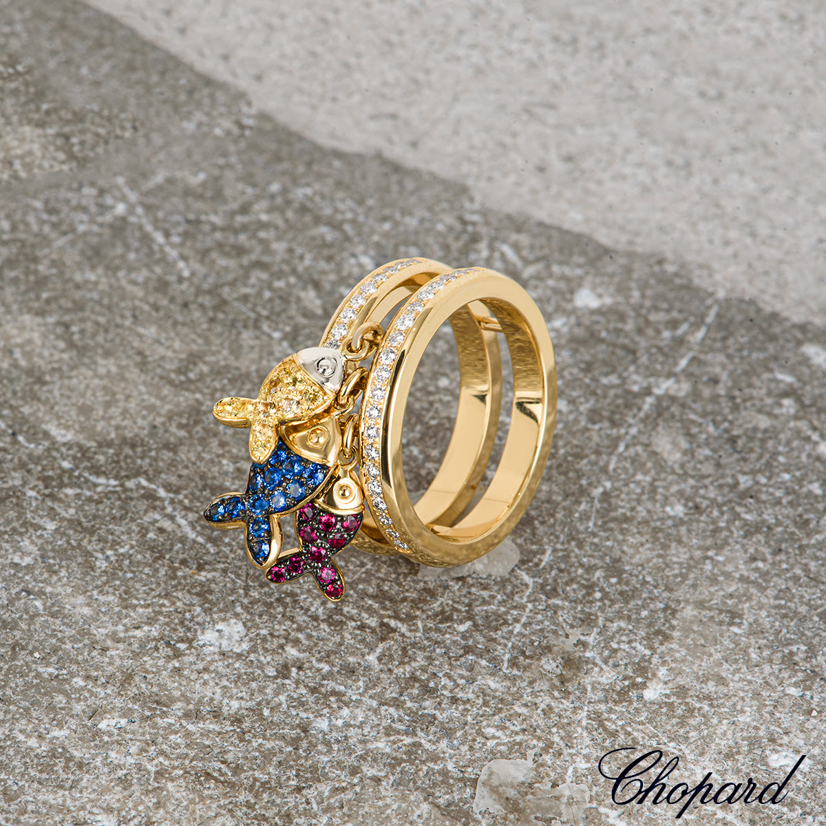 Chopard Yellow Gold Diamond Ruby & Sapphire Fish Ring 82/4702-0002