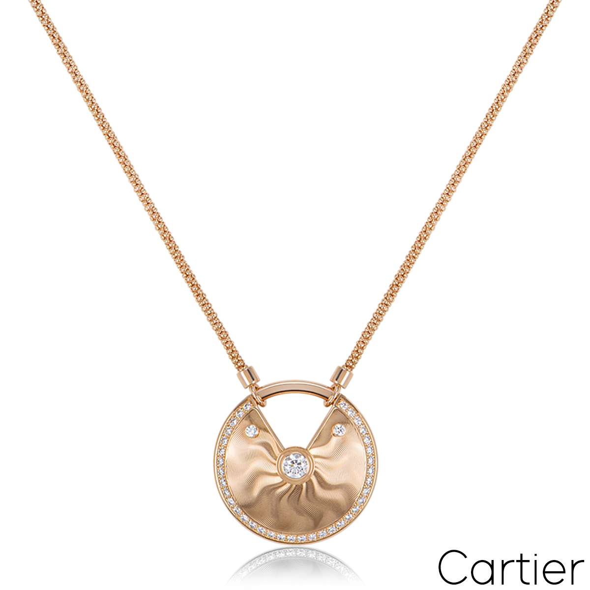 Cartier Rose Gold Diamond Guilloche Amulette De Cartier Necklace