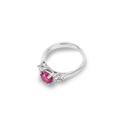 White Gold Ruby & Diamond Three Stone Ring 0.99CT