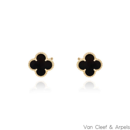 Van Cleef & Arpels Yellow Gold Onyx Vintage Alhambra Earrings VCARA44200