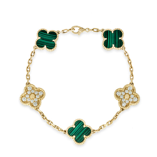 Van Cleef & Arpels Malachite & Diamond Vintage Alhambra 5 Motif Bracelet VCARO7GQ00