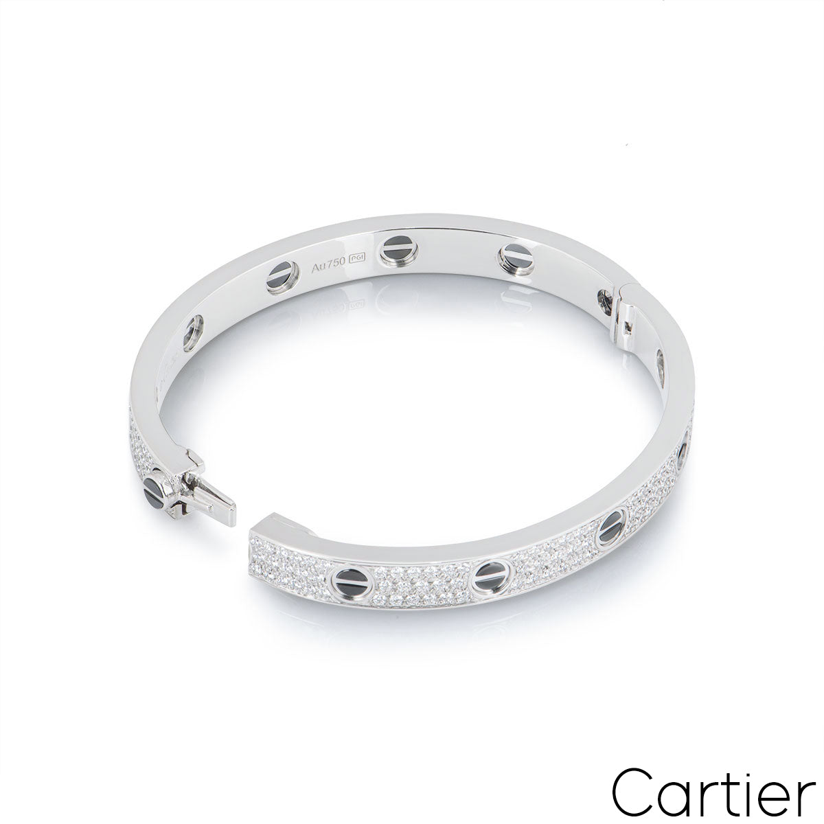 Cartier White Gold Pave Diamond & Ceramic Love Bracelet Size 21 N6032421