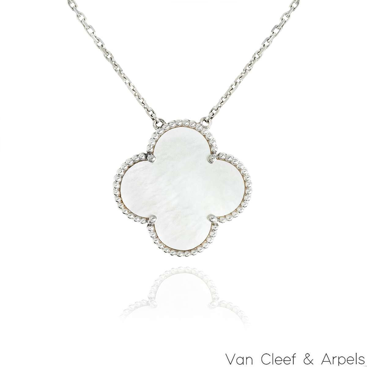 Van Cleef & Arpels White Gold Mother Of Pearl Magic Alhambra Necklace VCARN32200