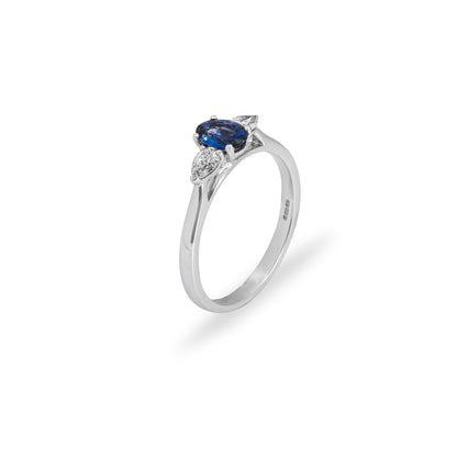 White Gold Sapphire & Diamond Three Stone Ring 0.26CT