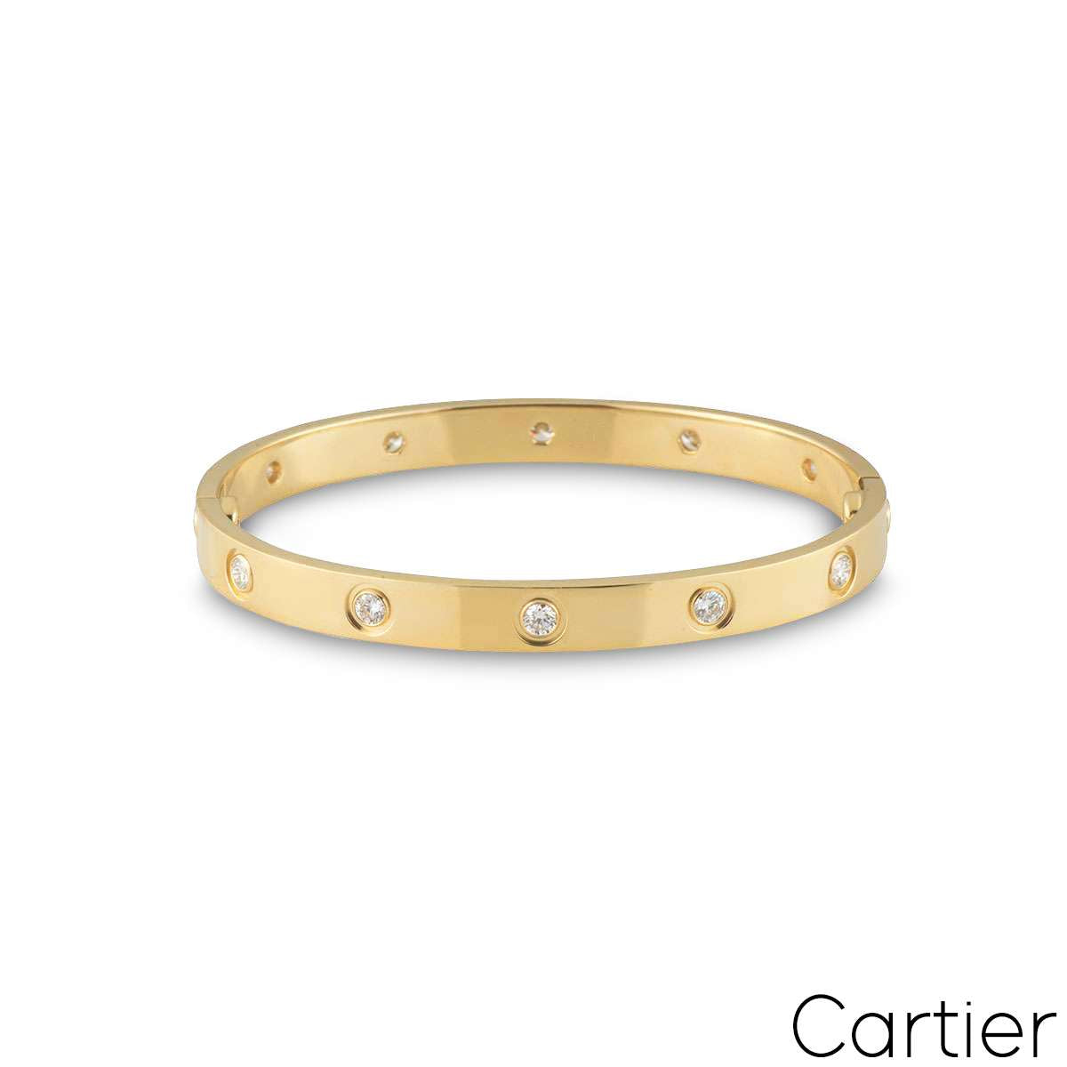 Cartier Yellow Gold Full Diamond Love Bracelet Size 19 B6040519