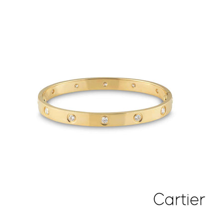 Cartier Yellow Gold Full Diamond Love Bracelet Size 19 B6040519