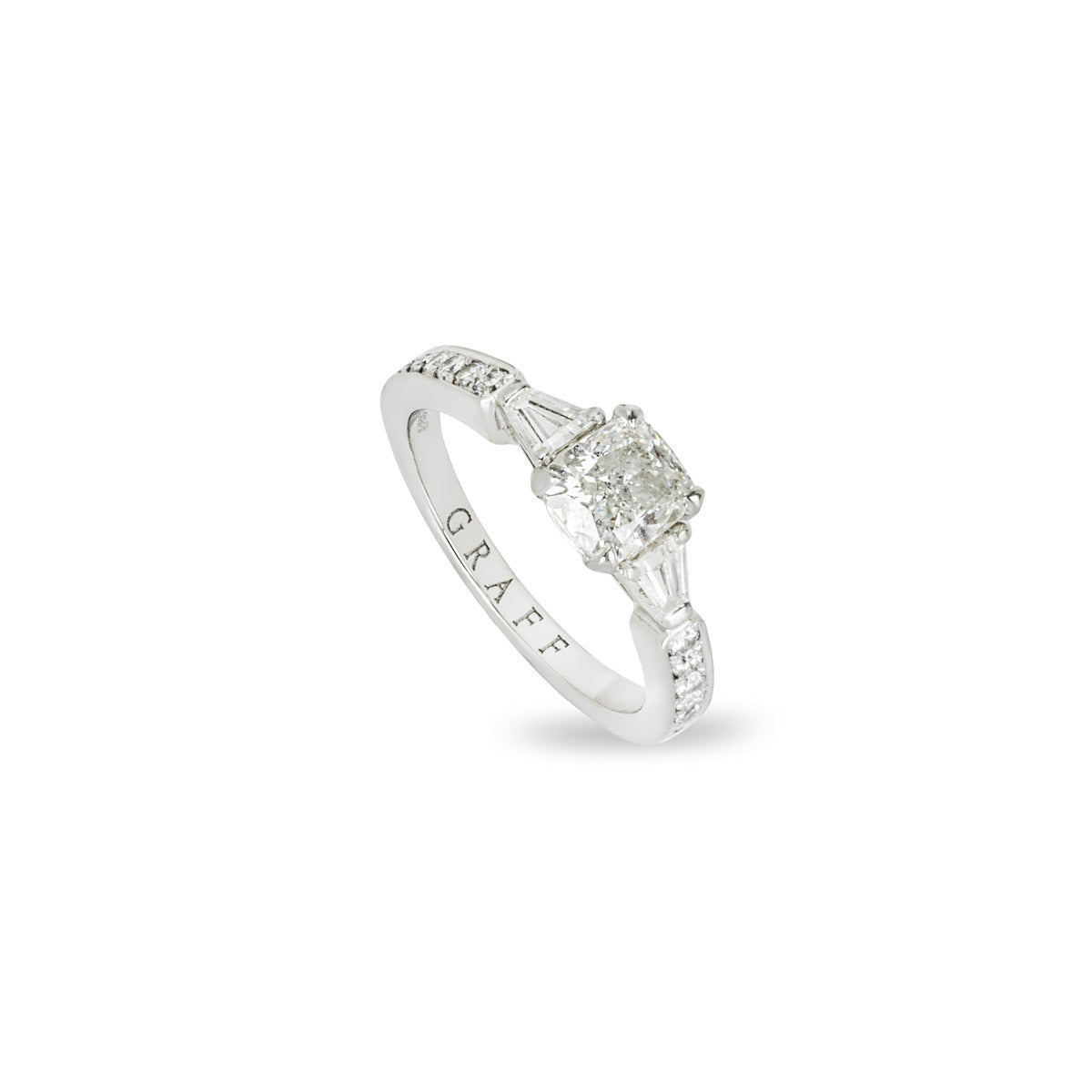 Graff Platinum Cushion Cut Diamond Promise Ring 0.90CT G/VS1