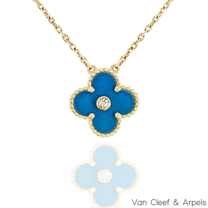 Van Cleef & Arpels Limited Edition 2019 Celestial Blue Porcelain Vintage Alhambra Holiday Pendant VCARP46000