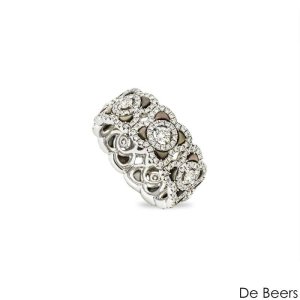 De Beers White Gold Diamond & Black Mother Of Pearl Enchanted Lotus Ring Size 49