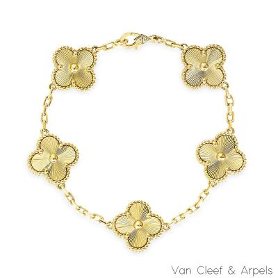 Van Cleef & Arpels Yellow Gold Guilloche Vintage Alhambra 5 Motif Bracelet VCARP3JK00