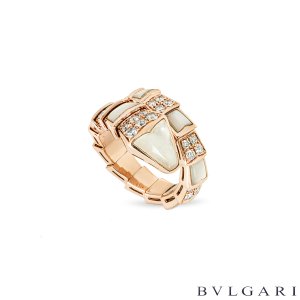Bvlgari Rose Gold Mother of Pearl Diamond Serpenti Viper Ring 350667