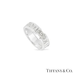 Tiffany & Co. White Gold Diamond Atlas Trilogy Ring Size 54 0.15ct TDW