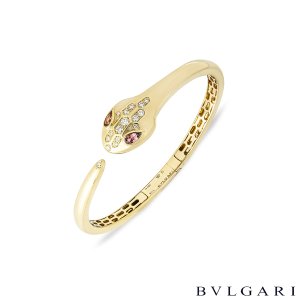 Bvlgari Yellow Gold Diamond & Rubellite Serpenti Bracelet 357441