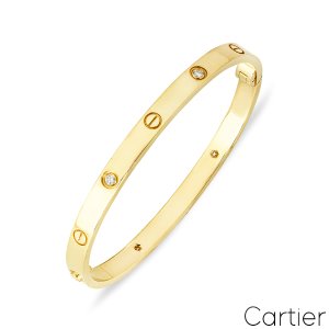 Cartier Yellow Gold Half Diamond Love Bracelet Medium Model Size 17 B6086517
