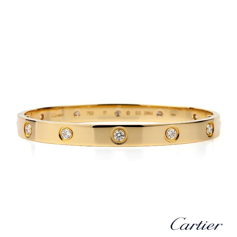 18YG Cartier Full Diamond Love Bangle Size 17 | Rich Diamonds