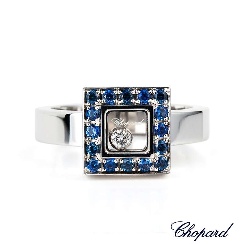 18WG Chopard Sapphire Happy Diamond Ring 82 2896 3 20