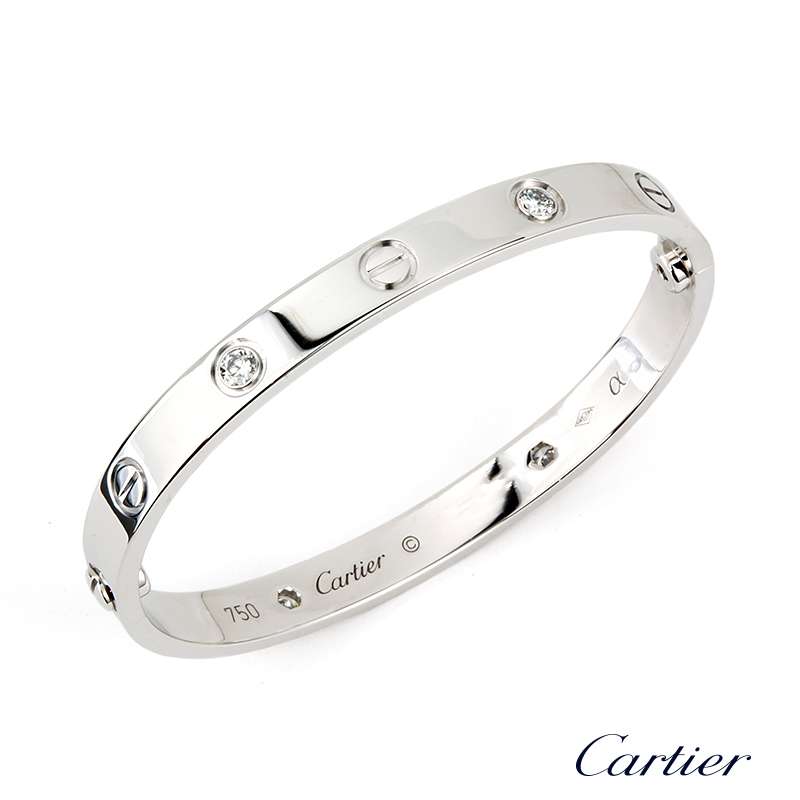 18WG Cartier Half Diamond Love Bangle size 16