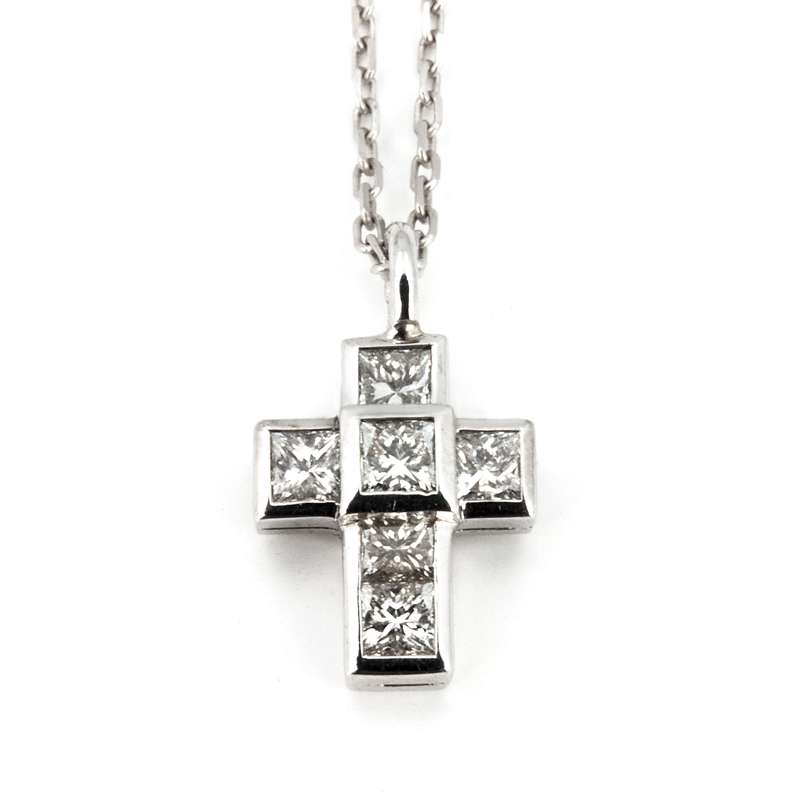 18ct White Gold Princess Cut Diamond Cross | Rich Diamonds