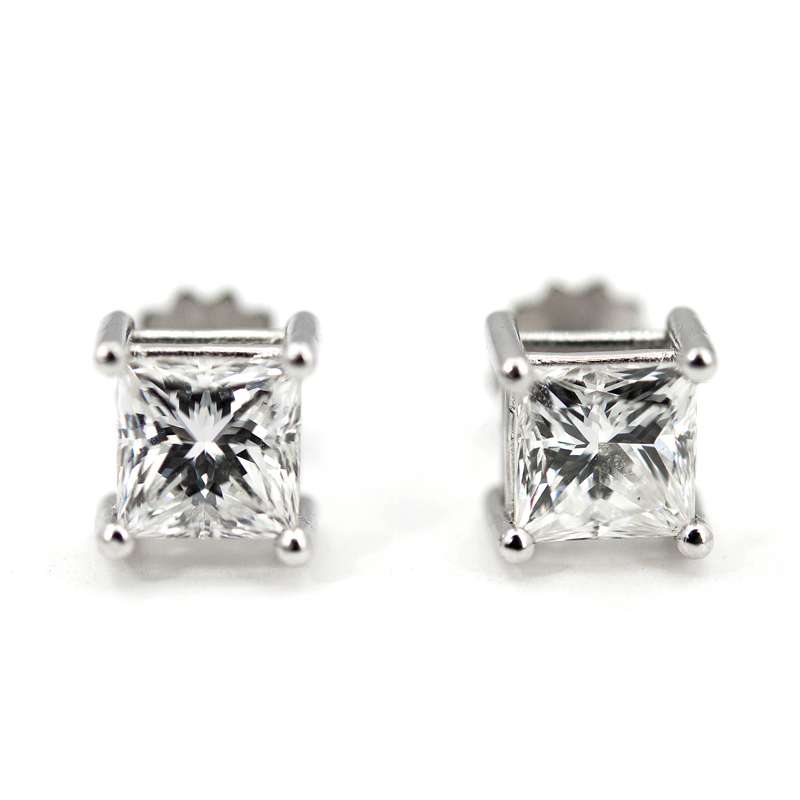 18ct White Gold Princess Cut Diamond Earrings | Rich Diamonds