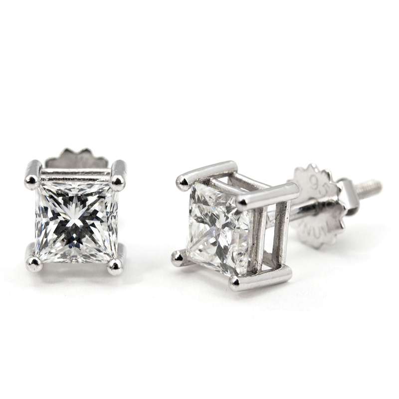 18ct White Gold Princess Cut Diamond Earrings | Rich Diamonds