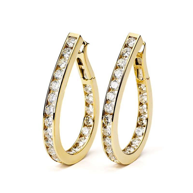 18YG 10.80ct G/VS Channel Set Diamond Hoop Earrings | Rich Diamonds