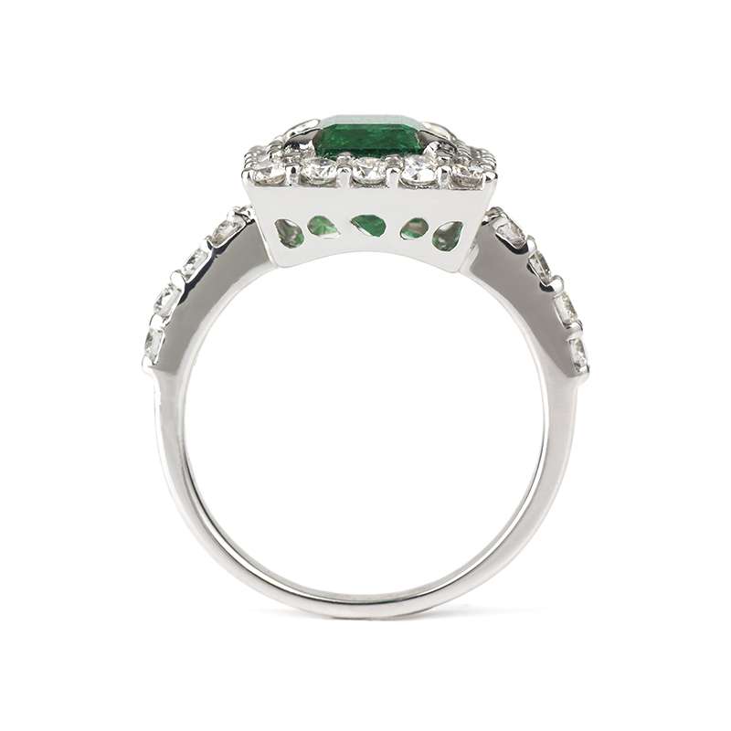 18k White Gold Emerald and Diamond Cluster Ring 2.75ct | Rich Diamonds
