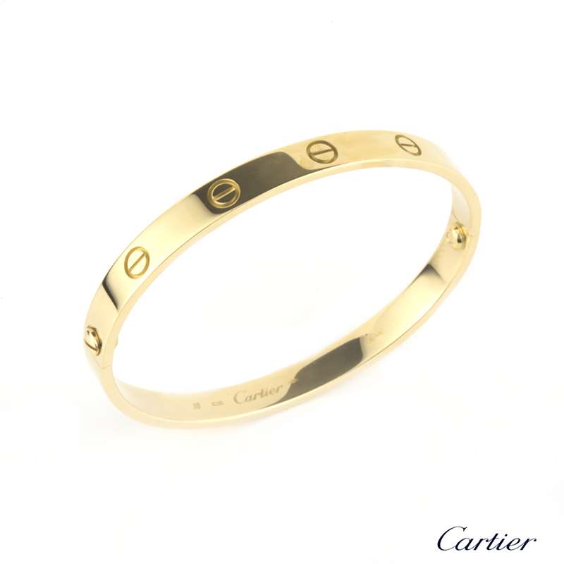 Cartier 18k Yellow Gold Love Bangle Size 18 B Rich Diamonds