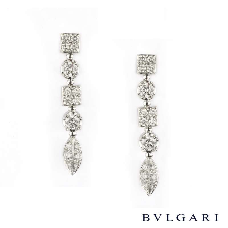 Bvlgari 18k White Gold Diamond Lucea Earclips | Rich Diamonds