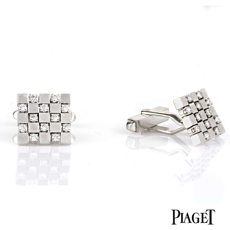 Piaget 18k White Gold Diamond T Bar Cufflinks Rich Diamonds