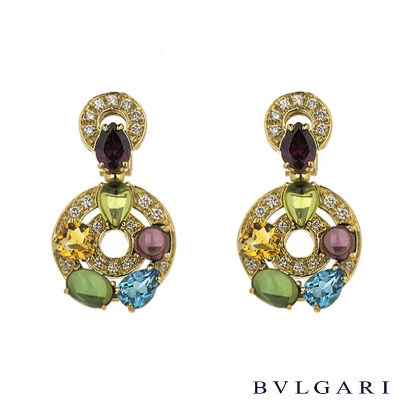 Bvlgari 18k Yellow Gold Astrale Multi-Stone Earrings | Rich Diamonds