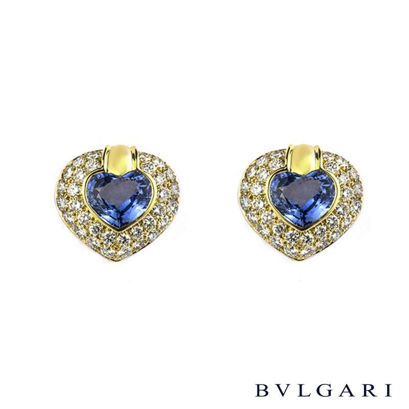 Bvlgari 18k Yellow Gold Sapphire and Diamond Earring | Rich Diamonds