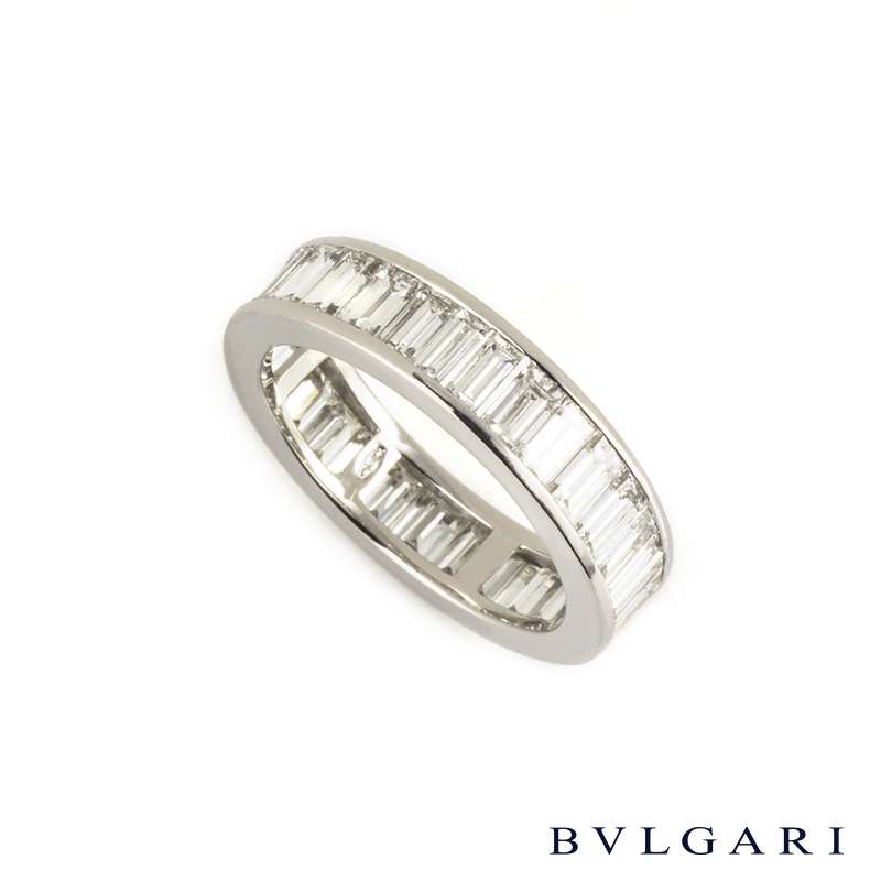 Bvlgari 18k White Gold Baguette Cut Diamond Eternity Ring  | Rich  Diamonds