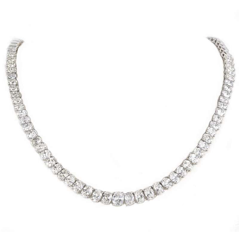 18k White Gold Oval Cut Diamond Necklace 11.84ct G/VS | Rich Diamonds