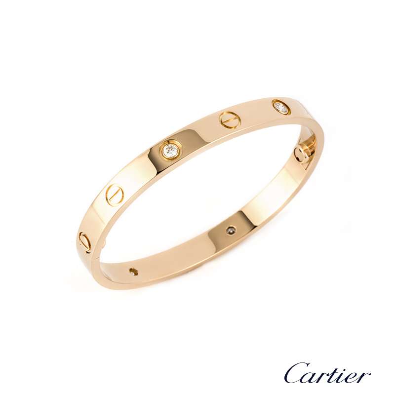 Cartier 18k Rose Gold Half Diamond Love Bangle Size 16 B6036016 | Rich ...