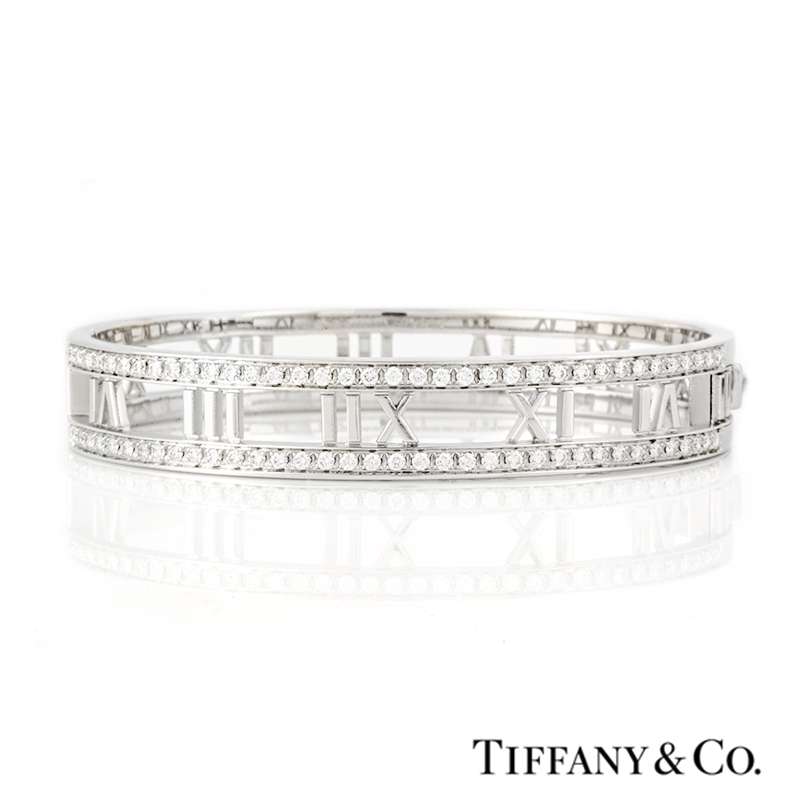 Tiffany & Co. 18k White Gold Diamond Set Atlas Bangle