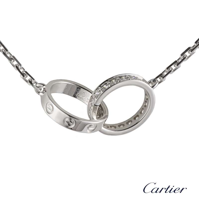 Cartier 18k White Gold Diamond Set Love Necklace Rich Diamonds