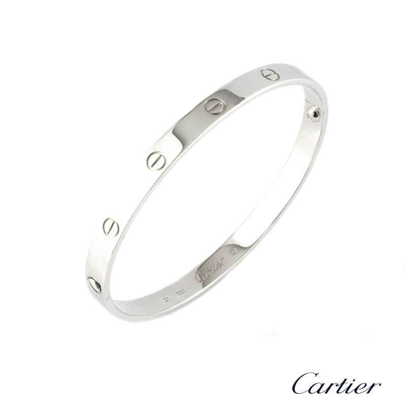 Cartier 18k White Gold Plain Love Bangle Size 21 B6035421 | Rich Diamonds