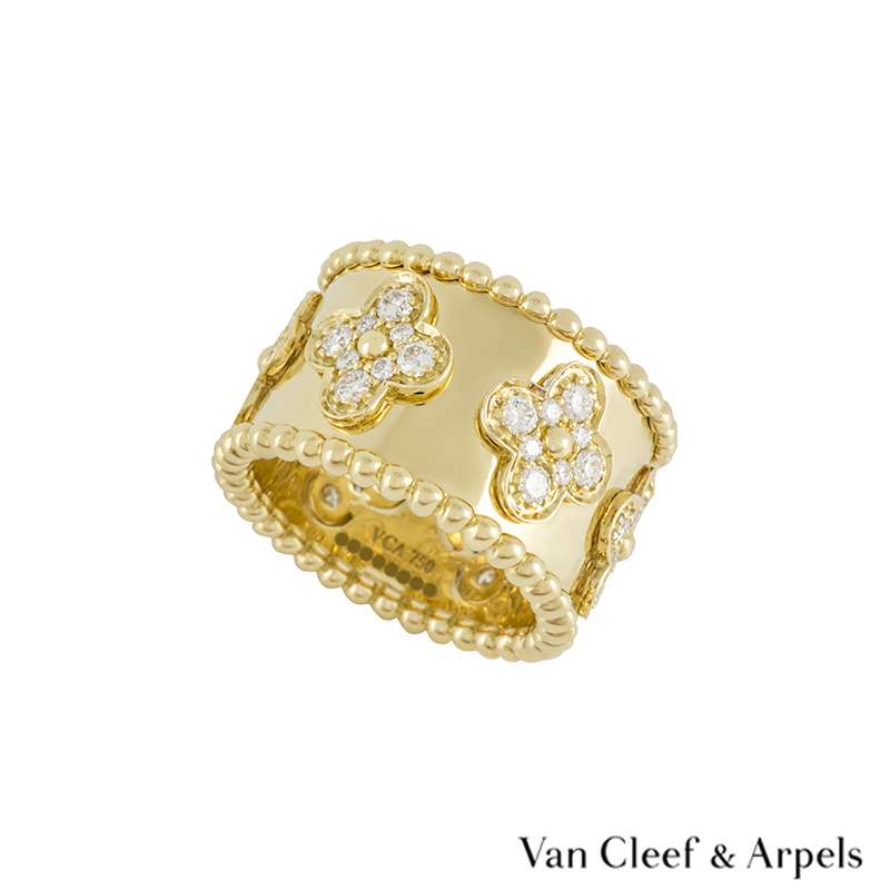 VAN CLEEF & ARPELS Perlée Clovers Diamond 18K Yellow Gold Ring