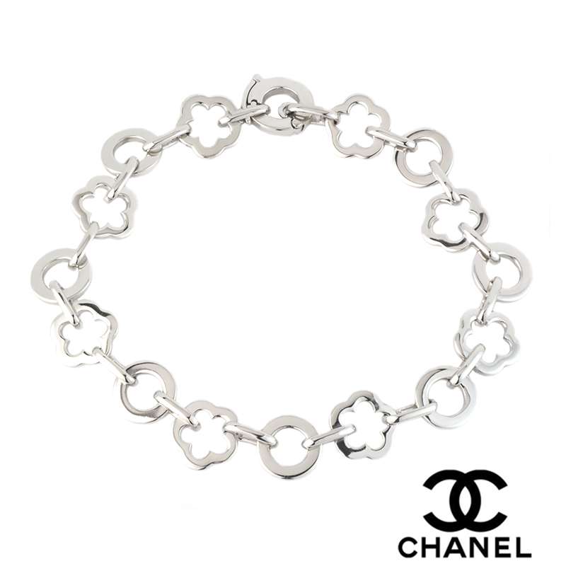 Authentic Chanel Camellia Comete 18k White Gold Diamond Link Charm Bracelet   Fortrove