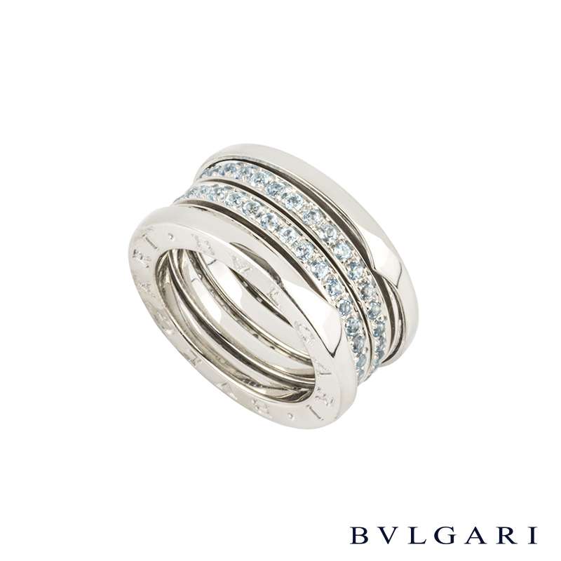 Bvlgari 18k White Gold B Zero1 Blue Topaz Ring Rich Diamonds