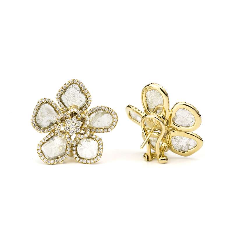 18YG Diamond Wafer Flower Earrings | Rich Diamonds